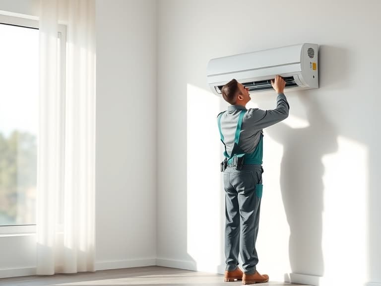 AC technician working on an air conditioning unit